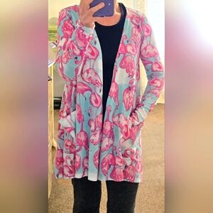 LuLaRoe Caroline Pink Flamingo Cardigan, Open Front, Small